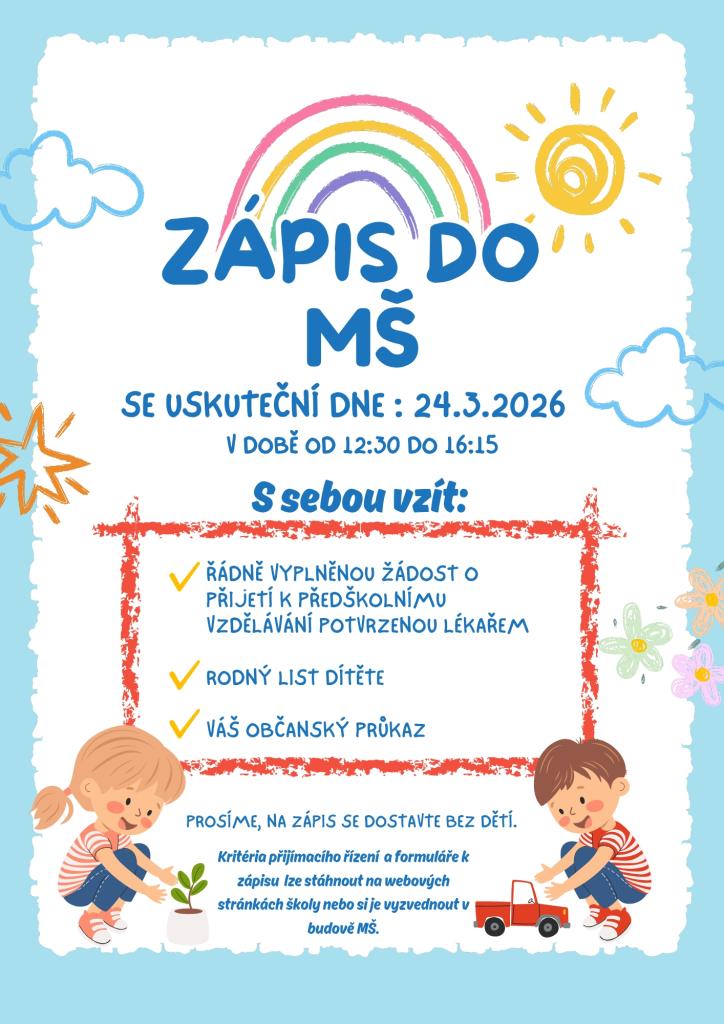 ZÁPIS NA&nbsp;ŠKOLNÍ ROK 2026-2027